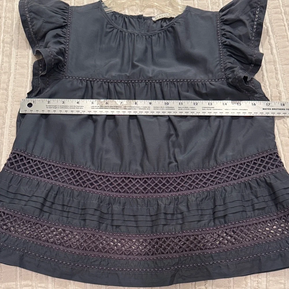 Marie Oliver Pennie Charcoal Silk Cotton Crotchet Flutter Sleeve Boho - XS - Picture 15 of 16